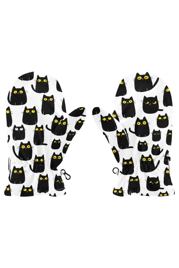 Black Cat Texture Cold Weather Mittens Cozy Gloves with Adjustable Fit Perfect for Outdoor Fun