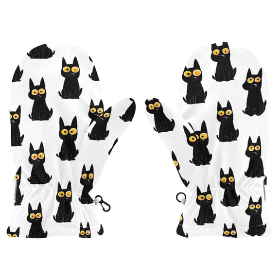 Black Cat Texture Design Cold Weather Mittens Cozy Gloves with Adjustable Fit Perfect for Outdoor Fun