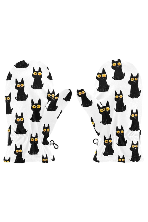 Black Cat Texture Design Cold Weather Mittens Cozy Gloves with Adjustable Fit Perfect for Outdoor Fun