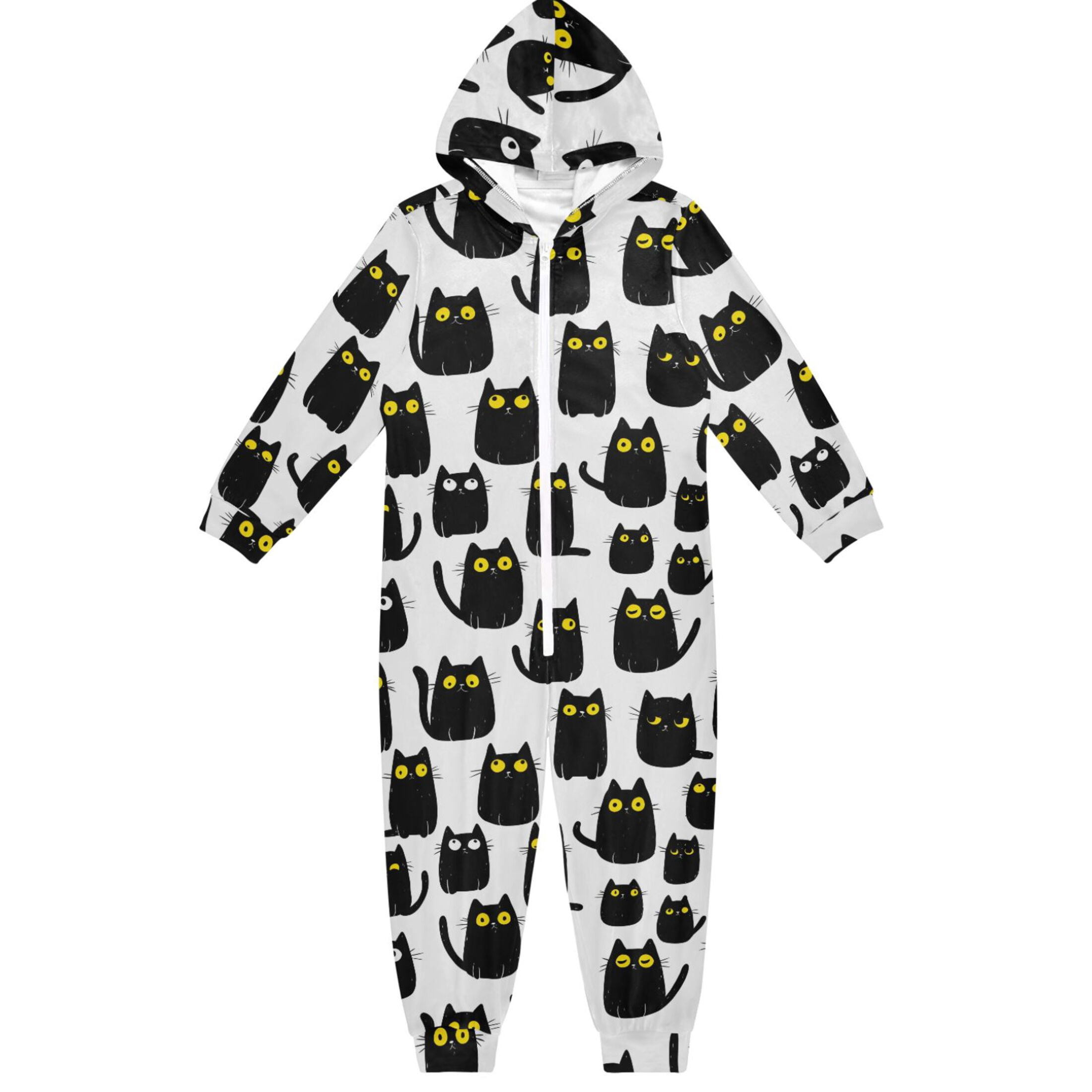 Black Cat Texture One Piece Pajamas Soft Jumpsuit Cozy Sleep and Play ...