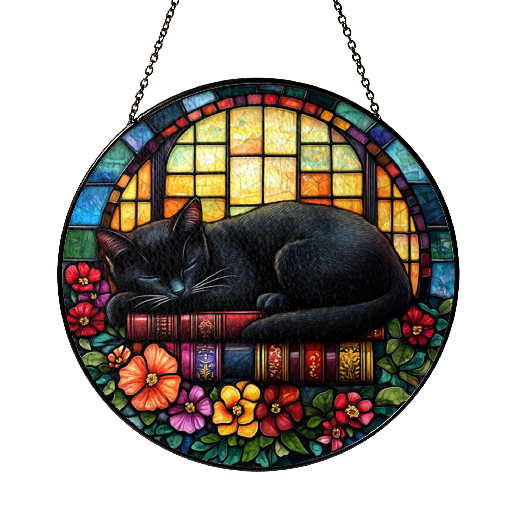 Black Cat Themed Stained Glass Style Suncatcher for Window Decor ...