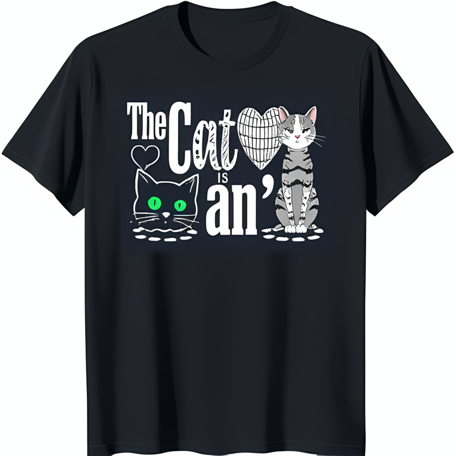 Black Cat Themed TShirt with 'The Cat Is An' Slogan & Floral Design