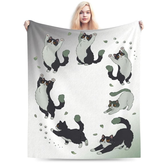 Black Cat Throw Blanket, Black Cat Themed Gifts for Women Men, Black and White Cats Throw, Flannel Fleece Blanket for Cats Mom Dad 80x60