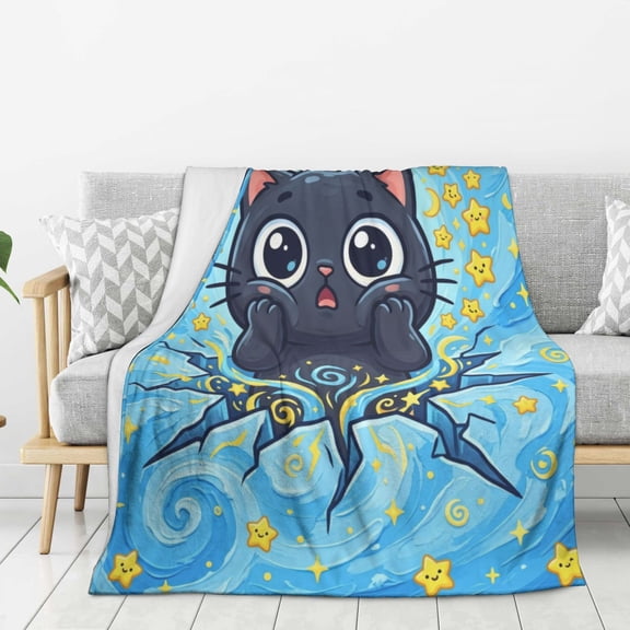 Black Cat Throw Blanket Chic Cosmic Dust Graphic Pattern, Beautiful Home Room Decoration 50x40
