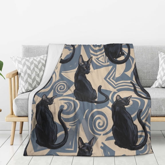 Black Cat Throw Blanket, Decorative Multicolored Sky Pattern, Foldable Air Traveling Use 50x40