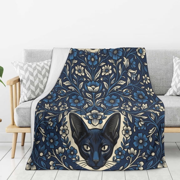 Black Cat Throw Blanket Flannel Fleece Bedding, Floral Cat Blanket Gifts for Cat Lovers Adults, Blankets for Couch Sofa Bed Room Decor 50x40