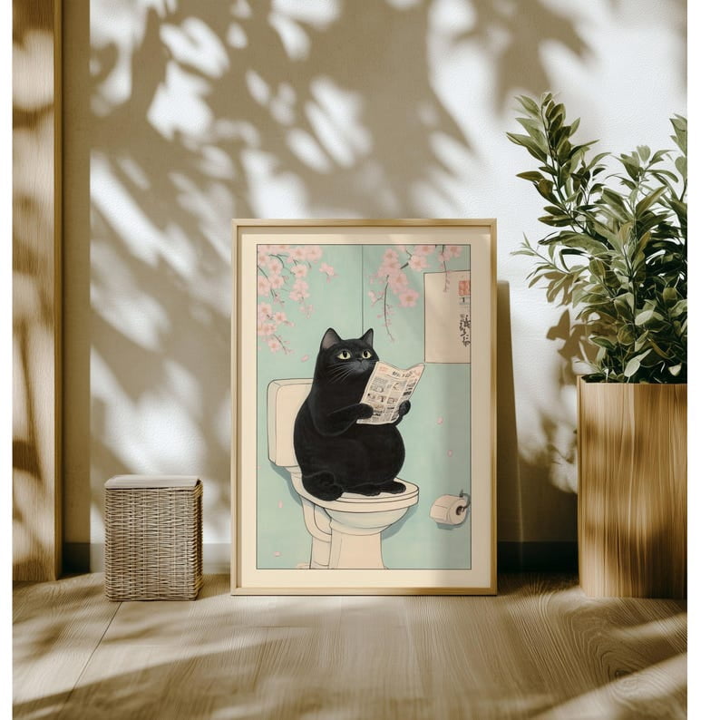 Black Cat On A Toilet |Japan Cat Wall Art Gift Toilet Poster Funny ...