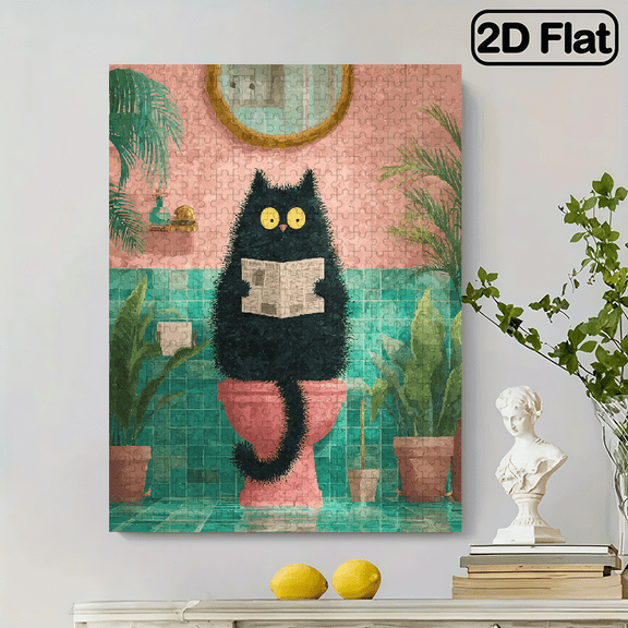 Black Cat, Toilet Puzzle 500pcs Large Puzzle Game Gift Family Interactive Game Puzzle Home Decoration Brain Challenge Premium Family Fun Puzzle Designed for Birthdays And Spring.