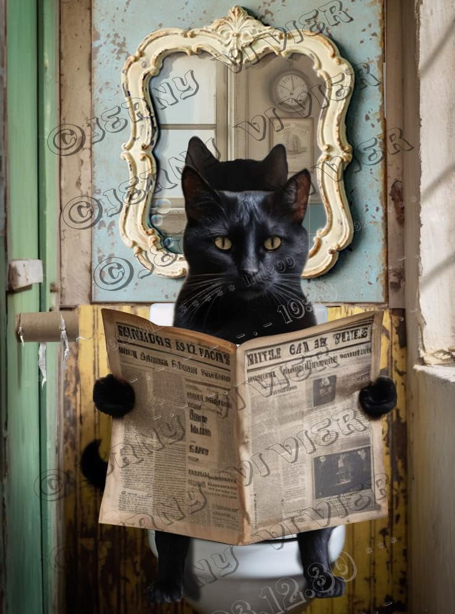 Black Cat Toilet Reading Newspaper Retro Aluminum Sign 12x8 IN Vintage ...