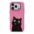 Black Cat Tough Phone Case, Minimal Goofy Kitty Pink Animal Cover for ...