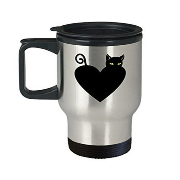 Black Cat Travel Coffee Mug - 14 oz Stainless Steel Cup for Pet Lovers