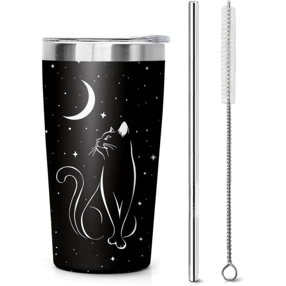 Black Cat Tumbler 10 Oz, Goth Halloween Tumbler with Lid and Straw, Black Cat Gifts, Cat Lovers Gifts for Women, Goth Gifts, Halloween Gifts for Women, Witch Cat Cup Coffee Travel Mug