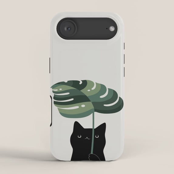 Black Cat Under Green Monstera Leaf Tough Case for Apple iPhone ...