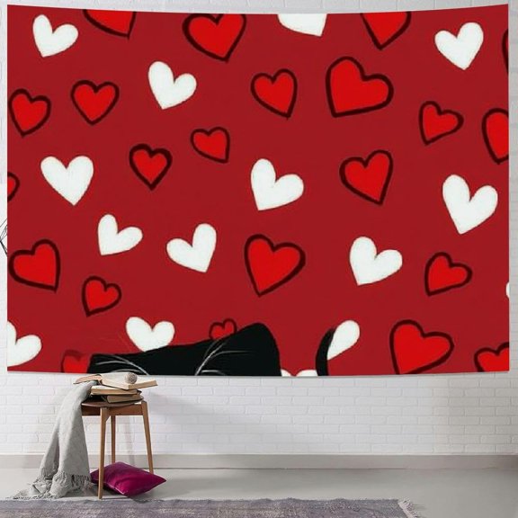 Black Cat Valentine's Day Tapestry Wall Hanging for Living Room, Home Decor, Wall Art - Multi-functional Indoor Outdoor Use 40x30inch