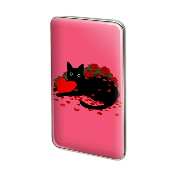Black Cat Valentines Heart Rose Petals Love Metal Rectangle Lapel Hat Pin Tie Tack Pinback