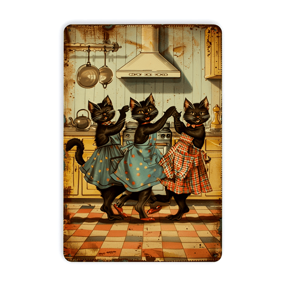 Black Cat Vintage Metal Tin Signs in This Kitchen We Dance Retro Wall Decor Kitty Cats Wall Art Love Cooking Funny Posters Cat Cooking Lovers Gifts 8x6 Inch