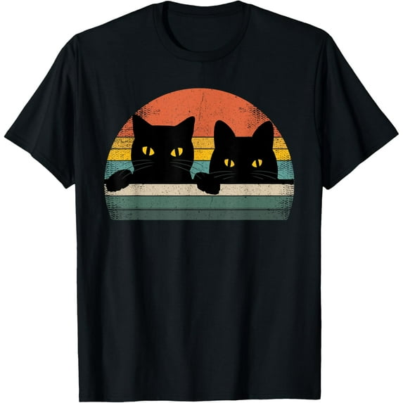 Black Cat Vintage Retro Style - Cats Lover Gift T-Shirt100% pure cotton short-sleeved shirt for both men and women