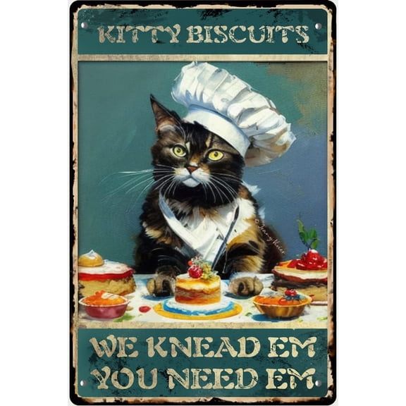 Black Cat Vintage Wall Decor, Funny Kitchen Retro Metal Sign, Kitty Wall Art Metal Tin Signs, Home Decor for Cat Lovers Gifts Aesthetic Poster Housewarming Gift 12x16 Inches