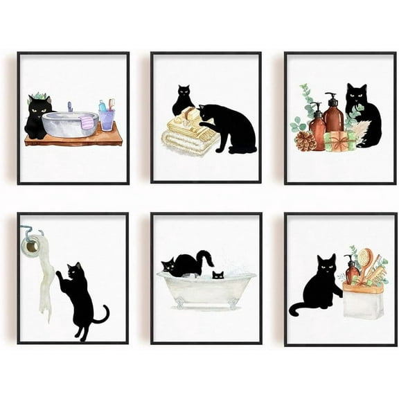 Black Cat Wall Art Cat Bathroom Wall Art Poster Cute Animal Picture Canvas Print Cat Painting Poster Cat Pictures Wall Art Cat Toilet Paper Art Posters for Restroom Funny Bathroom Decor