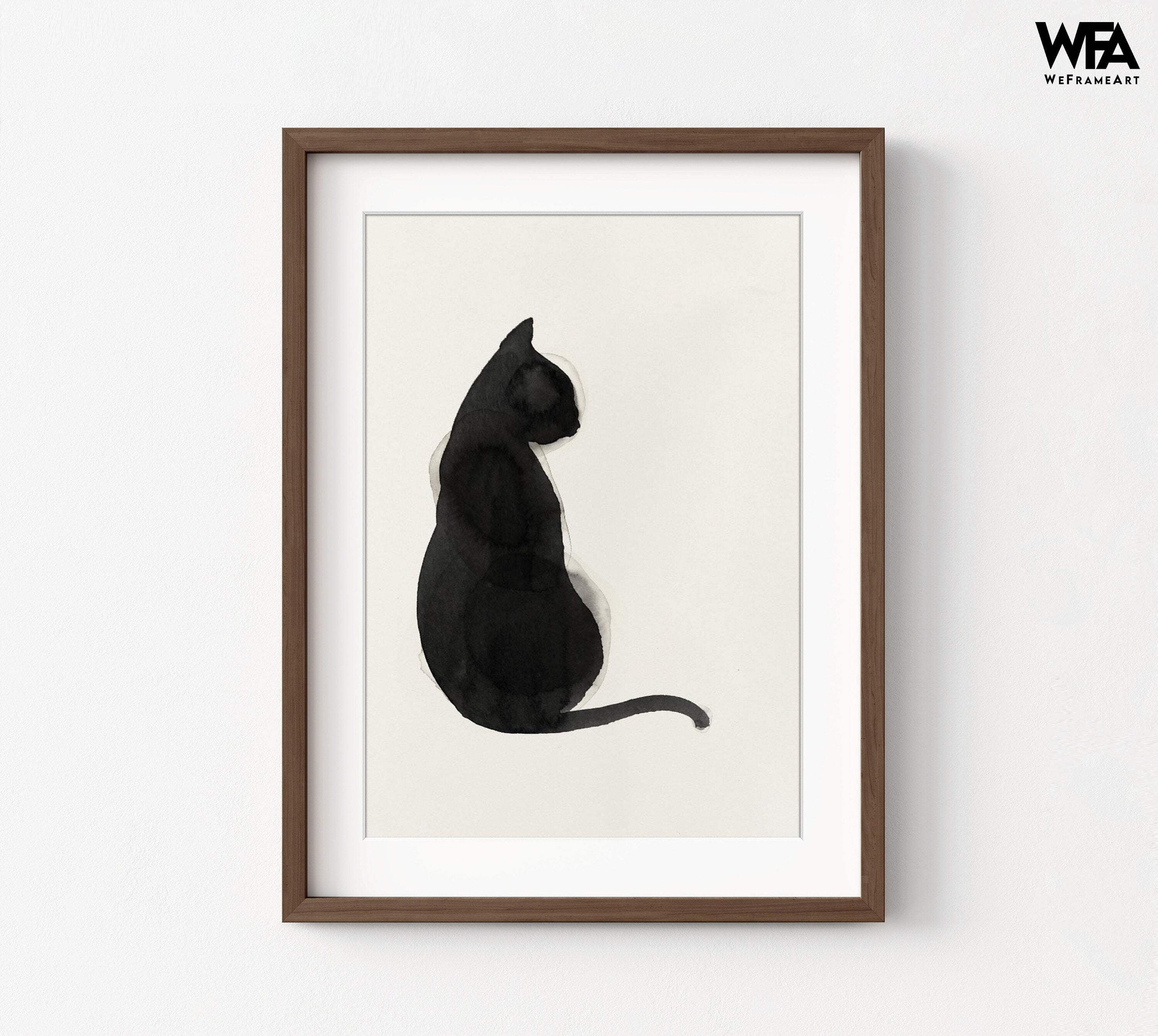 Black Cat Wall Art FRAMED Watercolor Print Minimalist Aesthetic Kitten ...