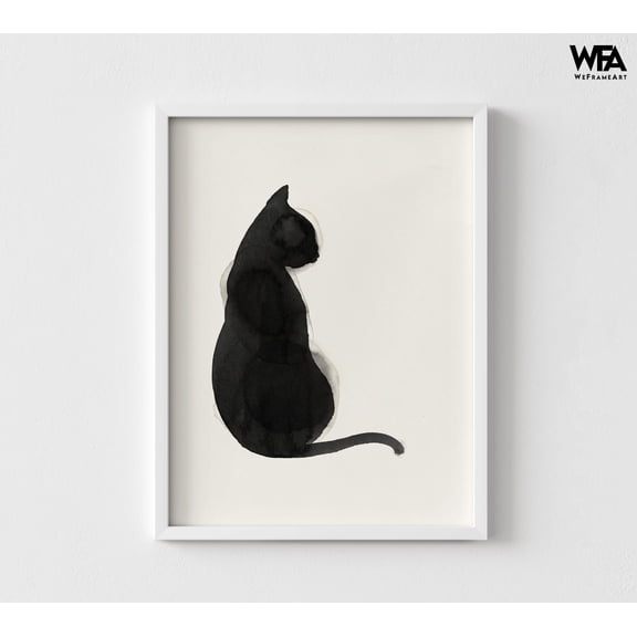Black Cat Wall Art FRAMED Watercolor Print Minimalist Aesthetic Kitten Portrait Memorial Poster Cat Owner Lover Rescuer Gift Idea