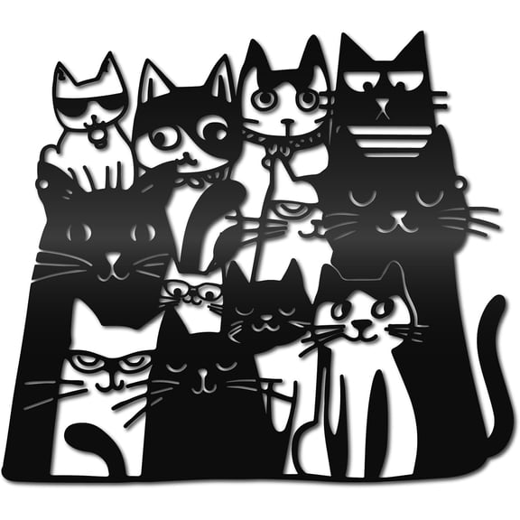 Black Cat Wall Art Metal Cats Wall Decor Pet Feline Sign Figurines Silhouettes Hanging Wall Sculptures Iron Artwork Ornament for Cat Lovers Gift Home Office Shop Decor 11.8 x 10.4 Inch