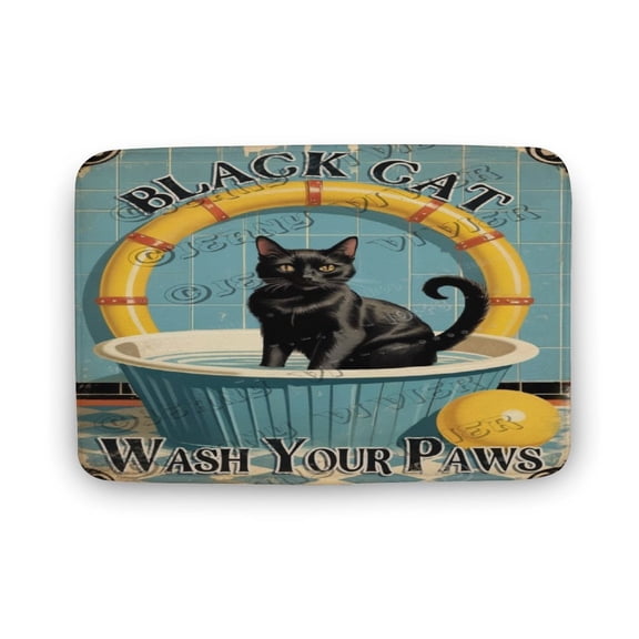 Black Cat Wash Your Paws Bath Mat,Cute Cartoon Black Cat Bathroom Rugs No Slip,Washable Cover Floor Rug Carpets Floor Mat, Fit for Bathtub, Shower and Bath Room 16"x24"