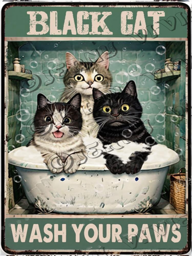 Black Cat Wash Your Paws Funny Cat Bathroom Signs, Black Cat Wash Your ...