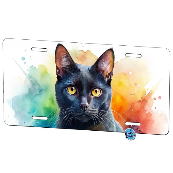 Black Cat Watercolor Style Metal Novelty License Plate