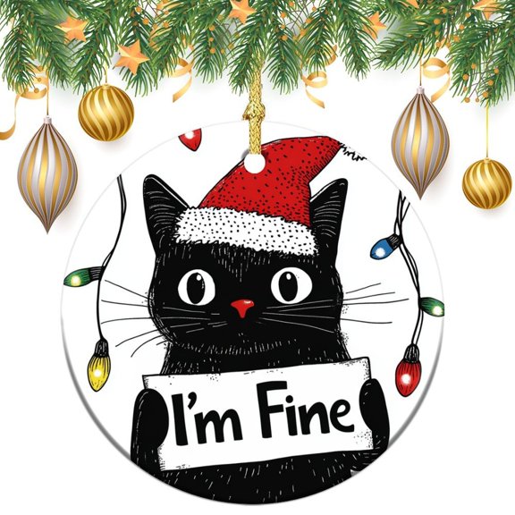 A Black Cat Wearing A Santa Hat Christmas Ceramic Ornament Christmas Cat Personalized Christmas Ornament Best Gifts for Christmas Gifts Keepsake for Family