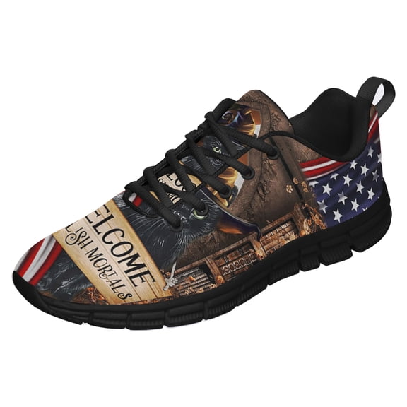 Black Cat Welcome Foolish Mortals Running Shoes Sneakers Mesh Black Size 4.5