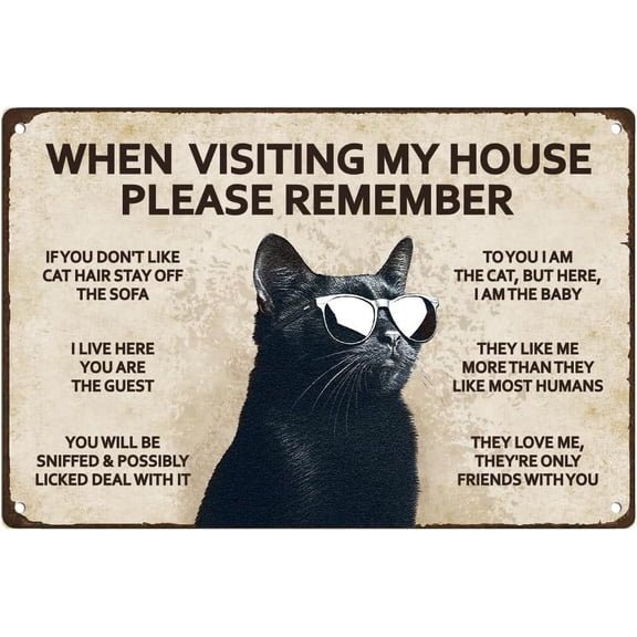 Black Cat When Visiting My House Please Remember Vintage Tin Sign Metal Retro Art Wall Poster for Home Club Cafe Decor 7.9 X 11.9 Inch 1pc
