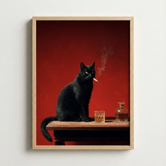 Black Cat Whiskey Wall Art Dark Academia Noir Home Decor