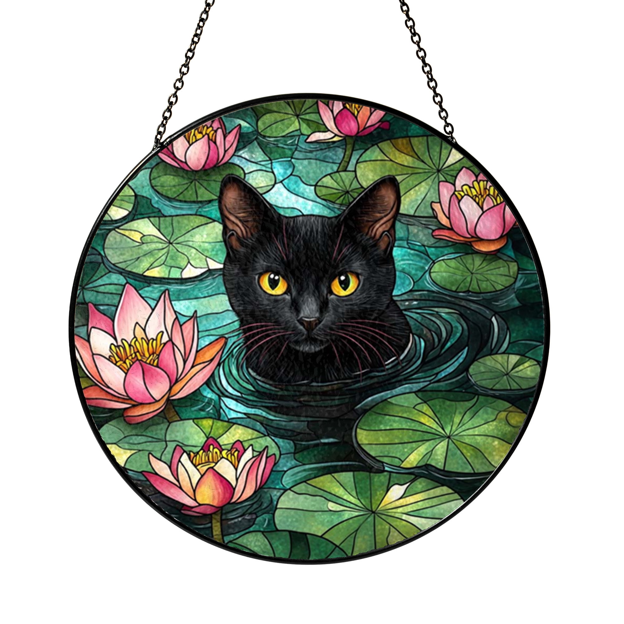 Black Cat Window Suncatcher with Stained Glass Look, Home Floral Window ...
