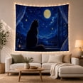 thumbnail image 1 of Black Cat on Windowsill with Moon and Stars, Dreamy Celestial Illustration for Cat Lovers, Nocturnal Landscape Wall Art, Housewarming Gift, Tapestry Wall Hanging for Bedroom and Living Room, 1 of 4