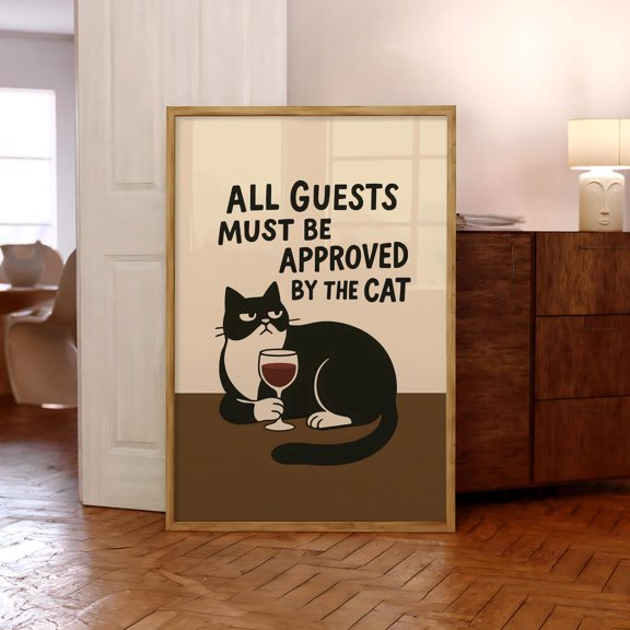 Black Cat Wine All Guests Must Be Approved Design 2 Unframed Paper Print
