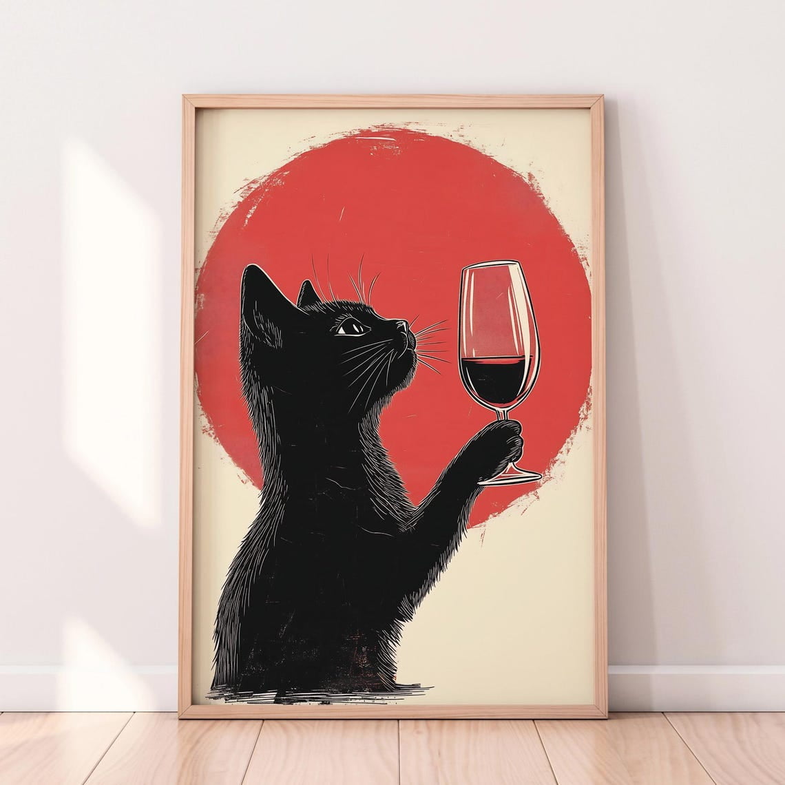 Black Cat With Wine — Minimalist Wine Art Poster, Graphic Wine Lover ...
