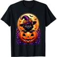 thumbnail image 1 of Black Cat Witch Hat Pumpkin Funny Halloween T-Shirt, 1 of 5