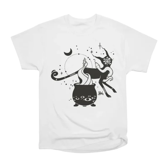 Black Cat Witch With Cauldron Gothic Art T-Shirt Tee Gift For Him Merch For Her Apparel Fo