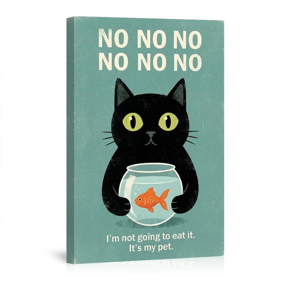 Black Cat With Goldfish Bowl Meme Playful Pet Modern For Bedroom Home Canvas