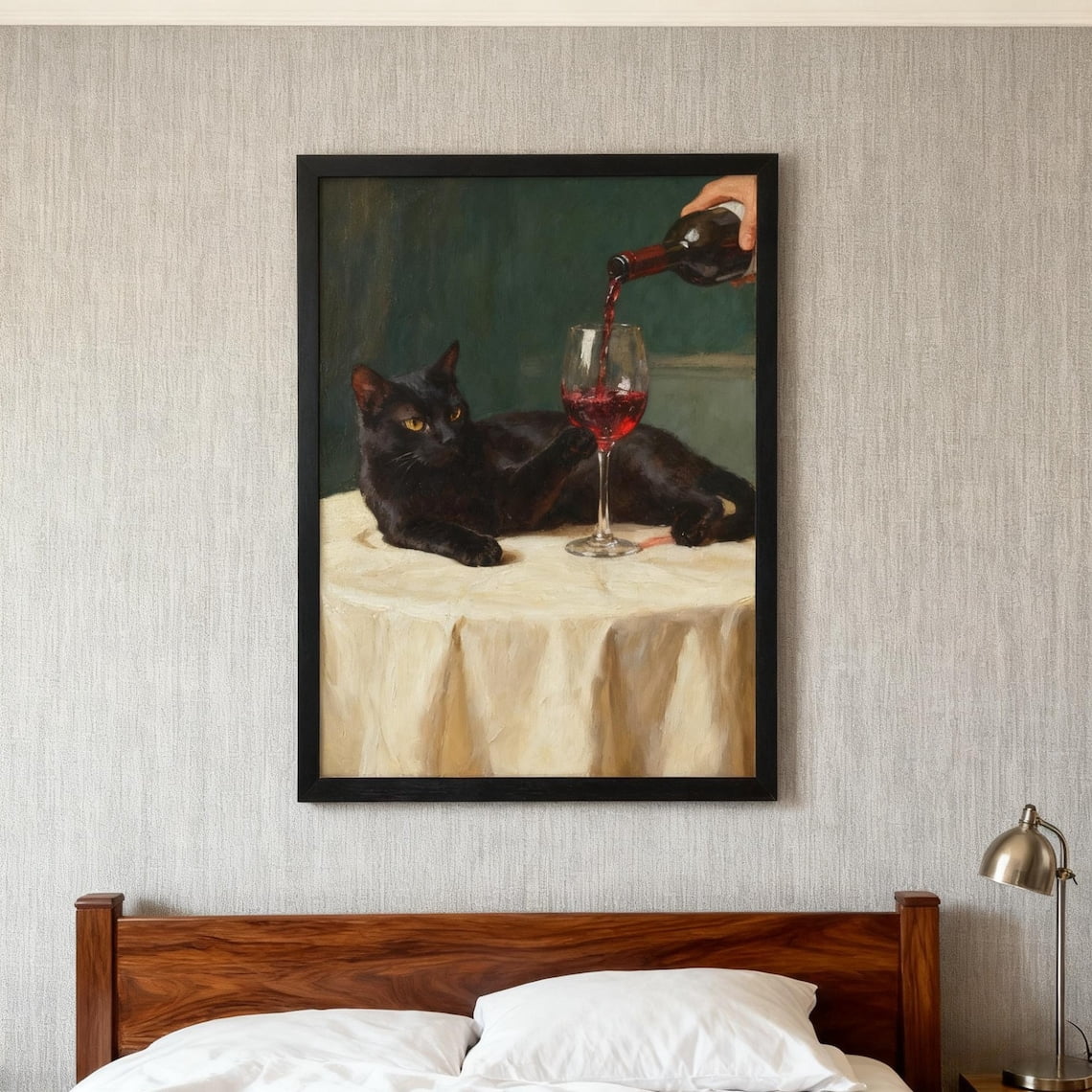 Black Cat With Wine Glass Prints, Moody Whimsical Wall Art Home Decor ...