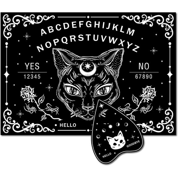 Black Cat Wood Spirit Board Talking Boards Pendulum Board Wooden with Planchette Dowsing Divination Kit Spirit Hunt Metaphysical Message Decor Witch Stuff for Wicca 11.8x8.3 Inch DIY DIY