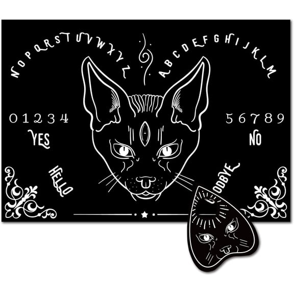 Black Cat Wooden Spirit Board Pendulum Board Dowsing Divination Kit Wood Talking Board Metaphysical Message with Planchette for DIY Making