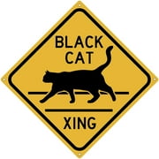 Black Cat Xing 12" x 12" Tin Crossing Bad Luck Road Sign Superstition Cat Lover Goth Halloween Bar Pub Garage Diner Cafe Home Wall Decor