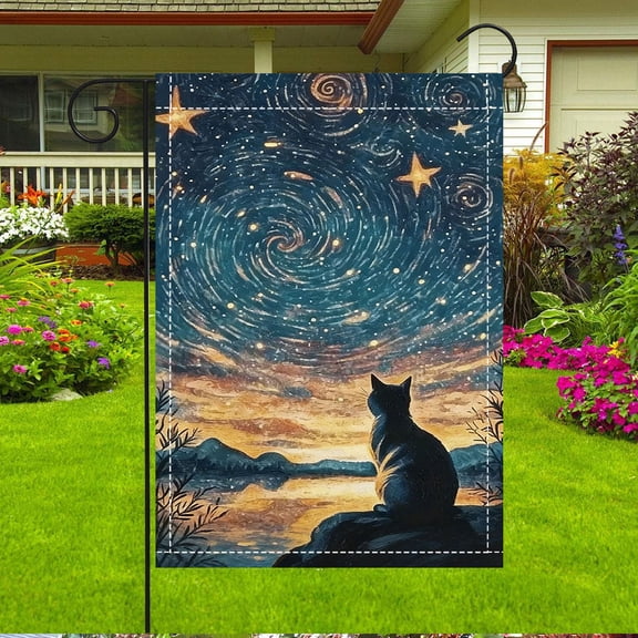 Black Cat Yard Garden Flag, Double Sided Outdoor Decor for Front Yard Porch Patio, 30x45cm Polyester Linen-Look, Fade Resistant, 1 Pack