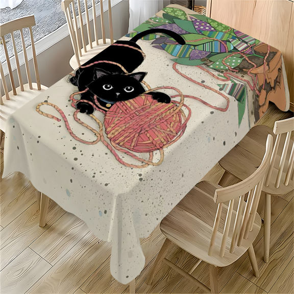 Black Cat Yarn Art Rectangle Tablecloth 55x77.1 Inches for Dining Table Desk Home Decor