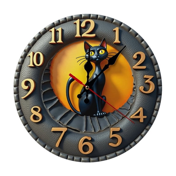Black Cat Yellow Eye Wall Clock 10 Inch Silent Non Ticking Round Clock Decoration for Living Room Kitchen Bedroom Bathroom Office Classroom