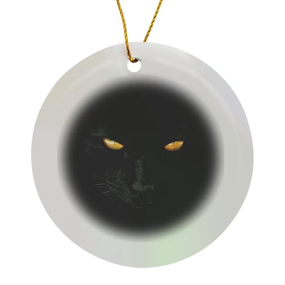 3drose, Black Cat, Yellow Eyes, Gold on the Black Velvet. Black Magic, Circle Porcelain Ornament