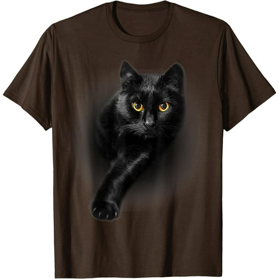 Black Cat Yellow Eyes Unisex T-Shirt for Men Women Kids Toddler,Dark Chocolate Color,Size L