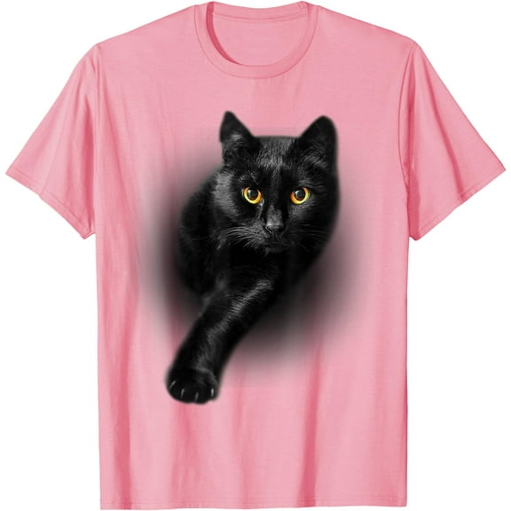 Black Cat Yellow Eyes Unisex T-Shirt for Men Women Kids Toddler,Light Pink Color,Size YXL